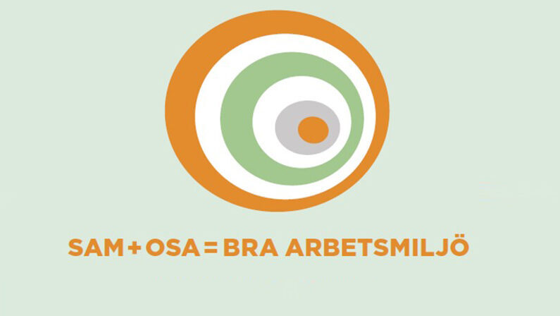 Illustration av cirklar i cirklar med texten SAM+OSA=BRA ARBETSMILJÖ