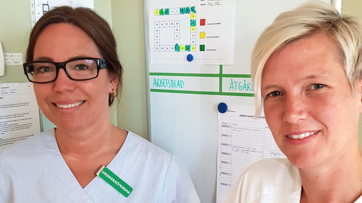 Carolina Windahl och Sofia Andersson använder Gröna Slingan för att bedöma arbetsmiljön dagligen.
