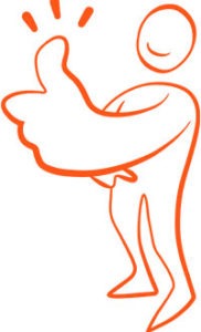 suntarbetslivs illutration i orange med en tecknad figur som gör tummen upp.