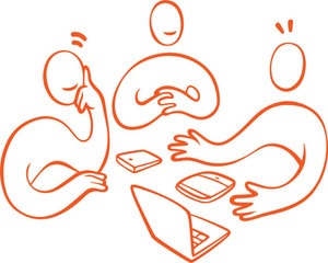 illustration tre personer och en dator