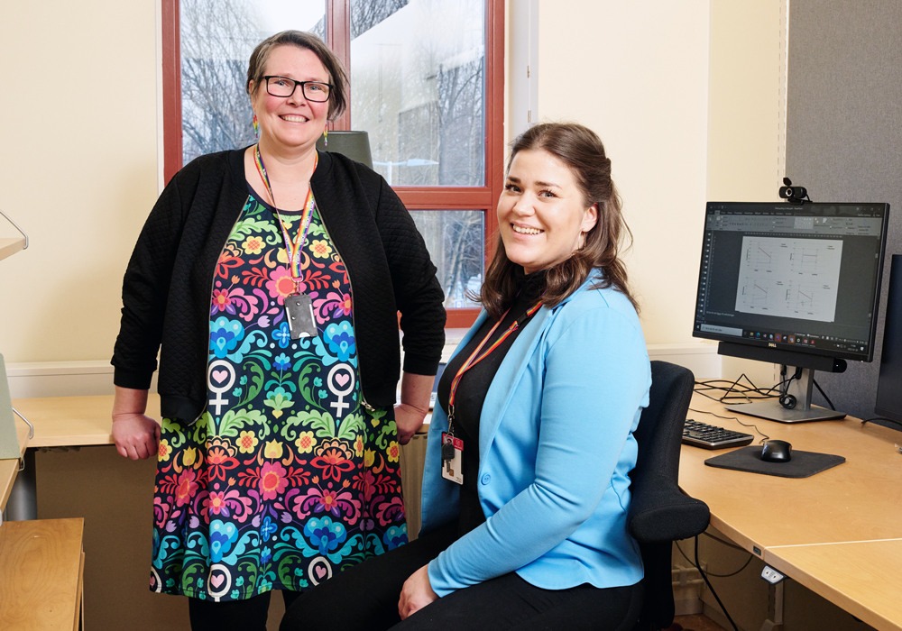 Jessica Eberger och Sandra Sjöberg på Hybridkontoret i Borlänge