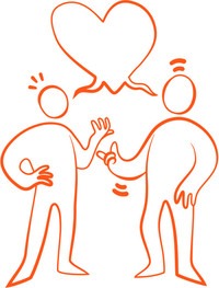Illustration av två figurer som för dialog, tema stress och KEDS.