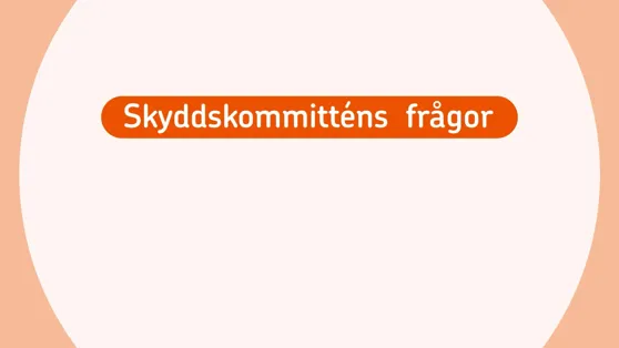 En orange och vit skylt som säger skydskommutens frager.