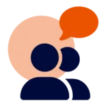 Två figurer och en pratbubbla.